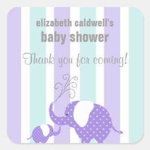 Mom & Baby Elephant Thank You Favour Sticker-Purpl Square Sticker
