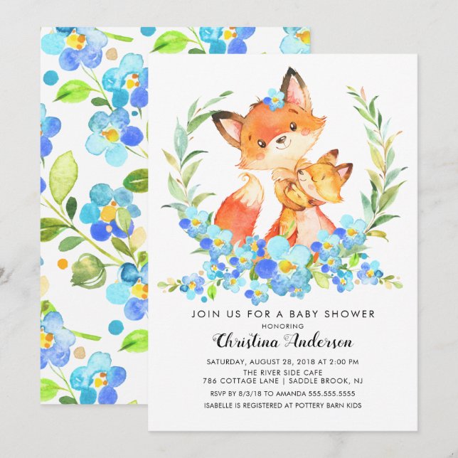 Mom & Baby Fox Baby Shower Invitation (Front/Back)