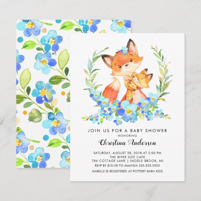 Mom & Baby Fox Baby Shower Invitation (Front/Back)