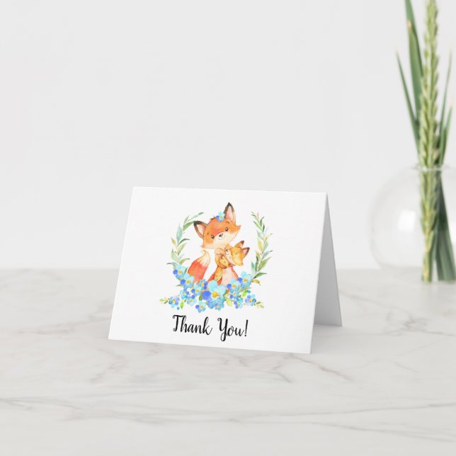 Mom & Baby Fox Boys Shower Thank You Note Card (Front)