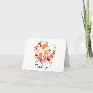 Mom & Baby Fox Girls Shower Thank You Note