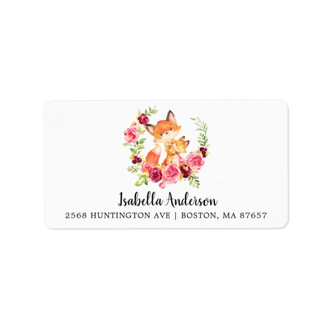 Mom & Baby Fox Shower Address Label (Front)
