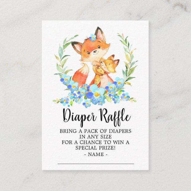 Mom & Baby Fox Shower Diaper Raffle Ticket Enclosure Card (Front)