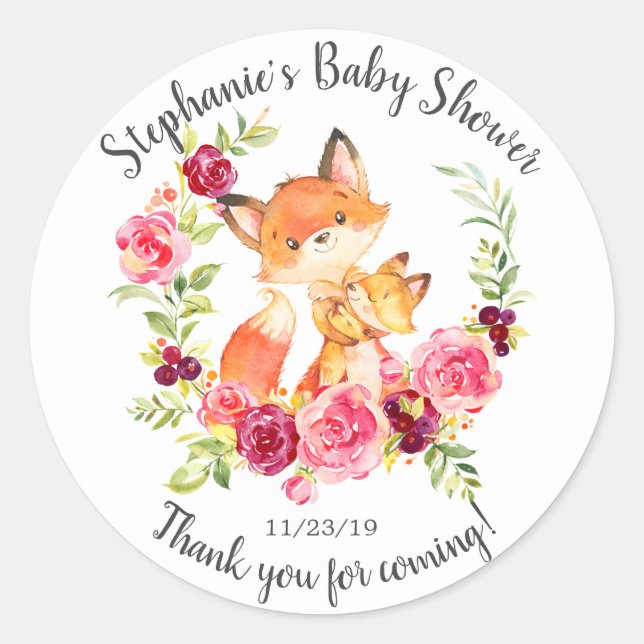 Mom & Baby Fox Shower Favour Sticker (Front)