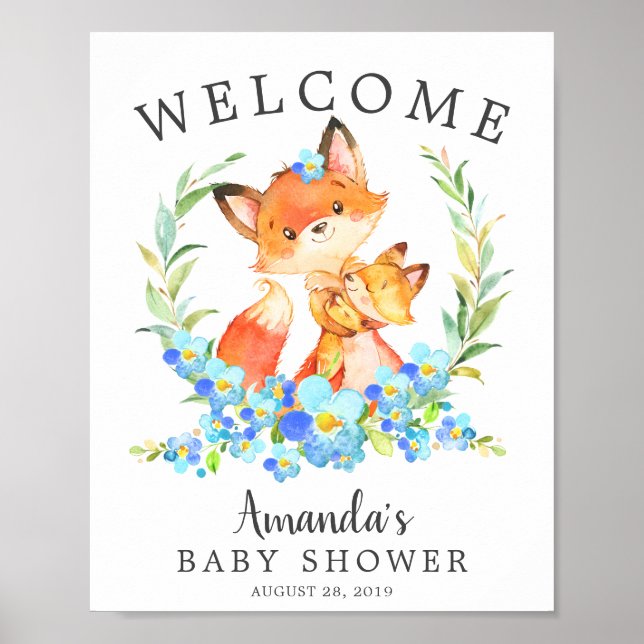 Mom & Baby Fox Welcome Baby Shower Poster (Front)