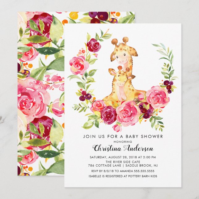 Mom & Baby Giraffe Baby Shower Invitation (Front/Back)