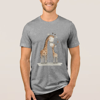 Mom & Baby Giraffe Cute Illustration Tri-Blend Shirt