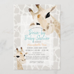 Mom & Baby Giraffe Greige Drive-by Baby Shower Invitation