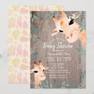 Mom & Baby Giraffe Rustic Wood Baby Shower Invitation