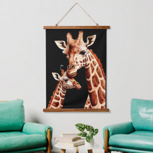 Mom & Baby Giraffe Watercolor Hanging Tapestry