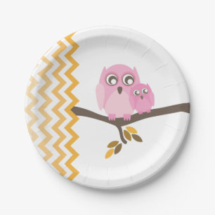 Mom + Baby Girl Owl Autumn Baby Shower Paper Plate