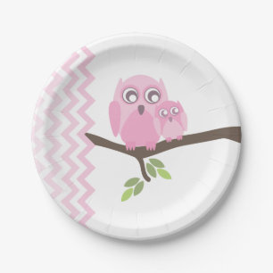 Mom + Baby Girl Owl Baby Shower Paper Plate
