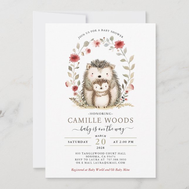 Mom Baby Hedgehog Baby Shower Invitation (Front)