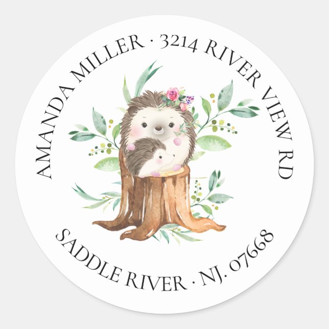 Mom & Baby Hedgehog Shower Return Address Label (Front)
