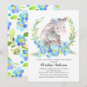 Mom & Baby Hippo Baby Shower Invitation