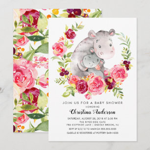 Mom & Baby Hippo Baby Shower Invitation