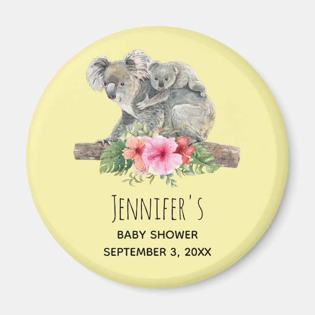 Mom & Baby Koala Bears Cute Watercolor Baby Shower Magnet (Front)