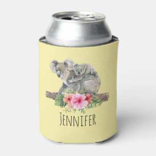 Mom & Baby Koala Bears Cute Watercolor Can Cooler