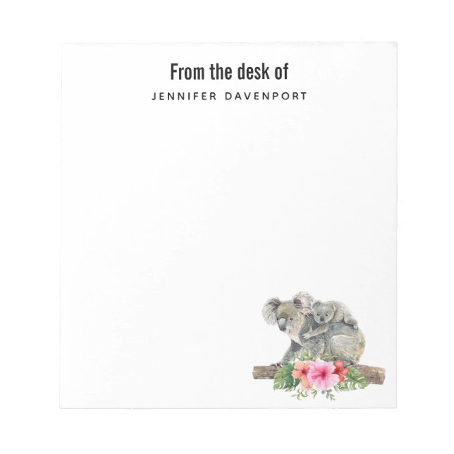 Mom & Baby Koala Bears Cute Watercolor Notepad (Front)