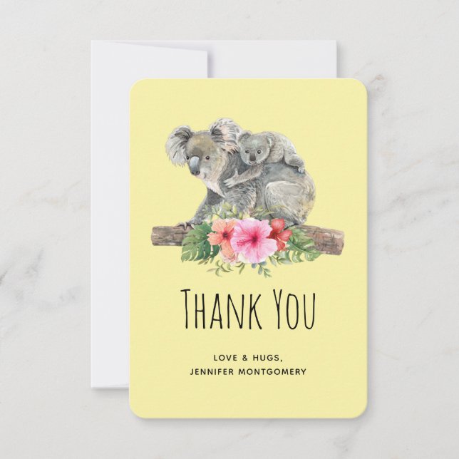 Mom & Baby Koala Bears Cute Watercolor Thank You (Front)