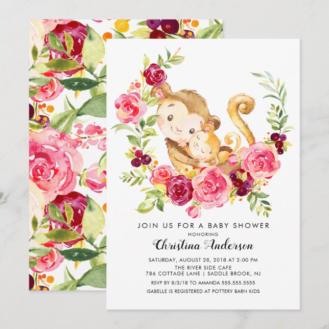 Mom & Baby Monkey Baby Shower Invitation (Front/Back)