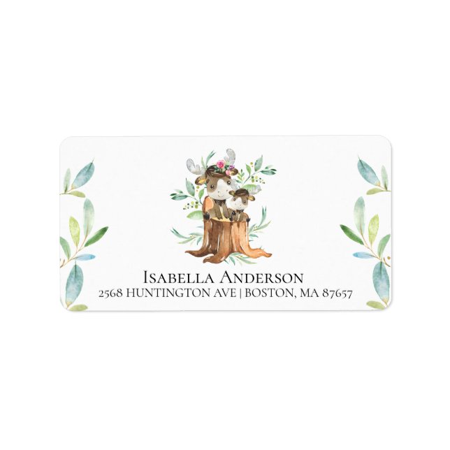 Mom & Baby Moose Baby Shower Address Label (Front)