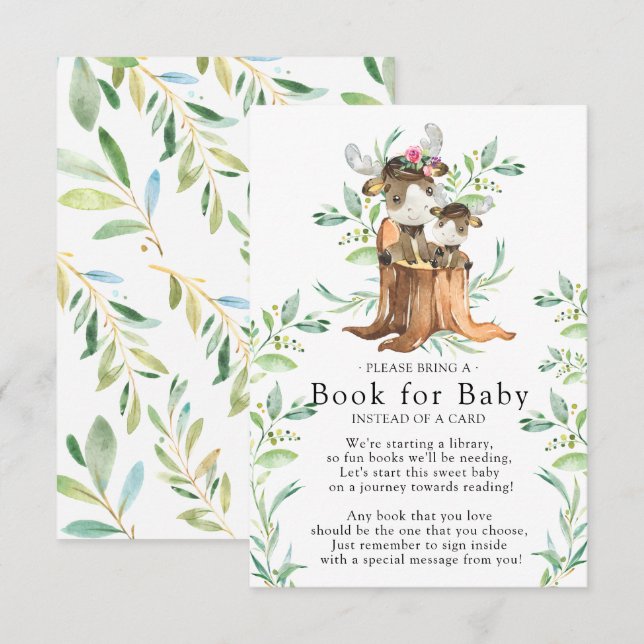Mom & Baby Moose Baby Shower Book for Baby Card (Front/Back)