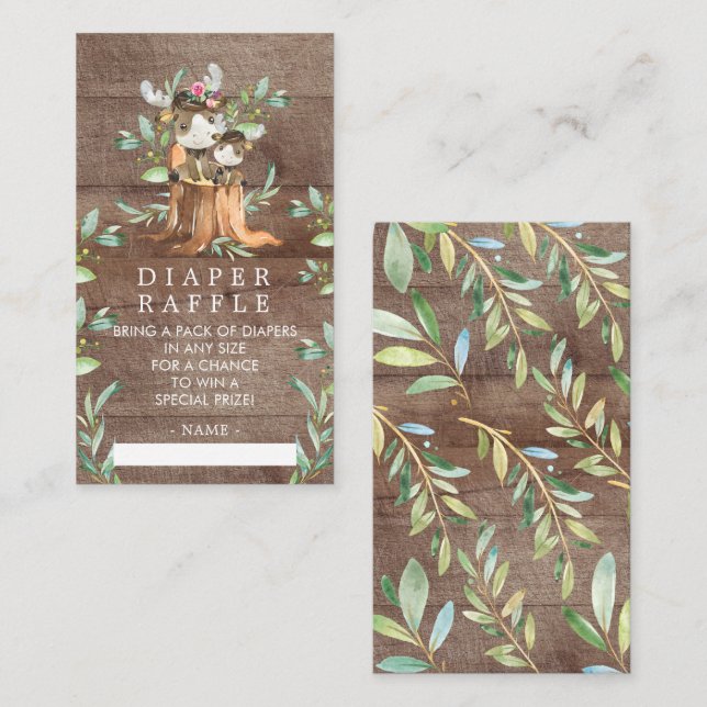 Mom & Baby Moose Baby Shower Diaper Raffle Ticket Enclosure Card (Front/Back)