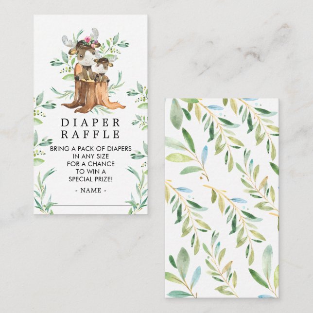 Mom & Baby Moose Baby Shower Diaper Raffle Ticket Enclosure Card (Front/Back)