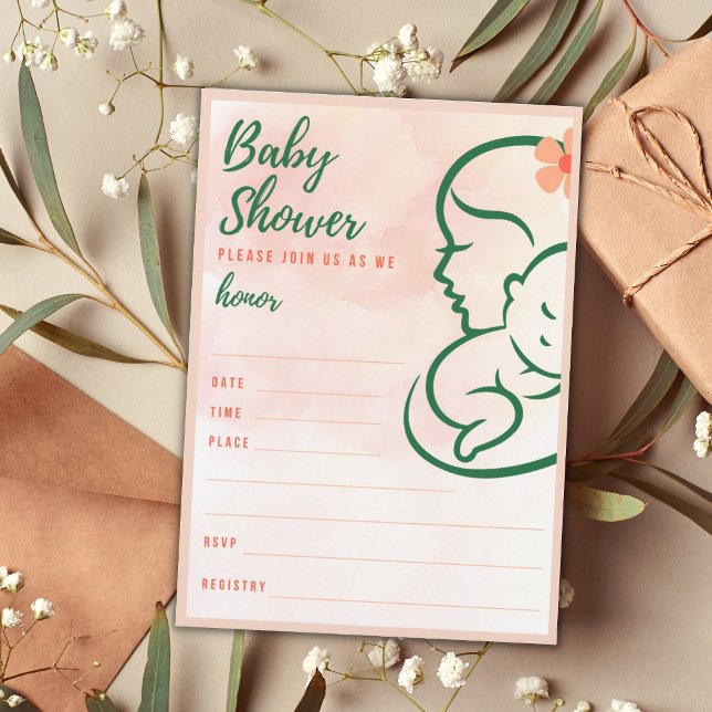 Mom & Baby Peach Colored Baby Shower Fill In Invitation (Creator Uploaded)