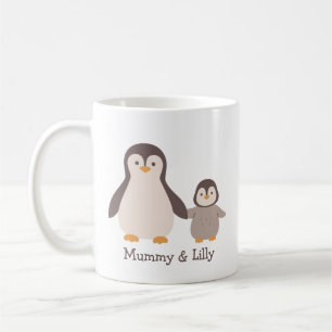 Mom & Baby Penguin – Cute Custom Names Coffee Mug