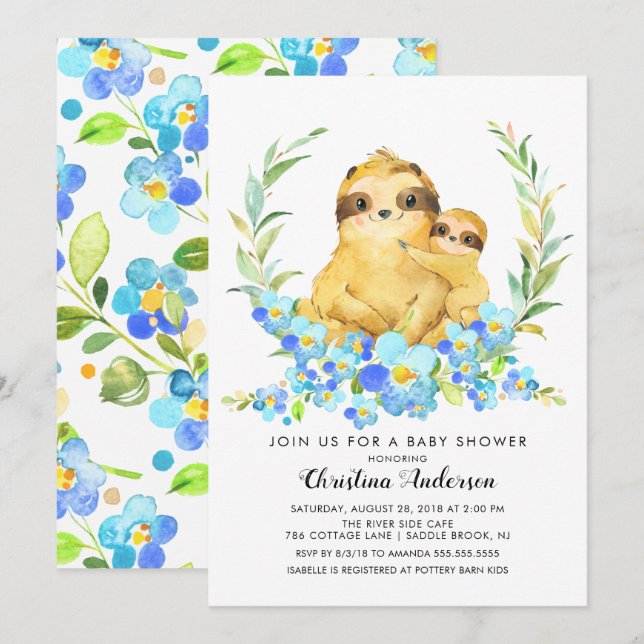 Mom & Baby Sloth Baby Shower Invitation (Front/Back)