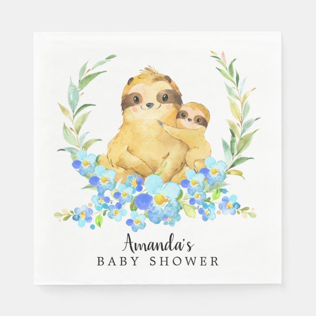 Mom & Baby Sloth Boys Shower Paper Napkins (Front)