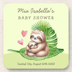 Mom & Baby Sloth Customizable Baby Shower Coaster