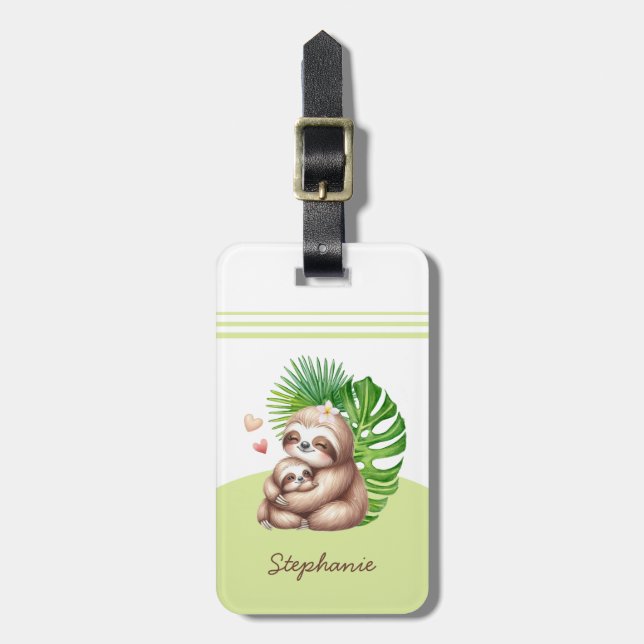 Mom & Baby Sloth Customizable Luggage Tag (Front Vertical)