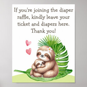Mom & Baby Sloth Diaper Raffle Baby Shower Poster