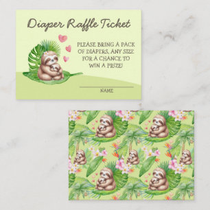 Mom & Baby Sloth Diaper Raffle Ticket Shower Card