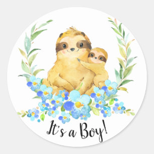 Mom & Baby Sloth It' a BOY Favour Sticker