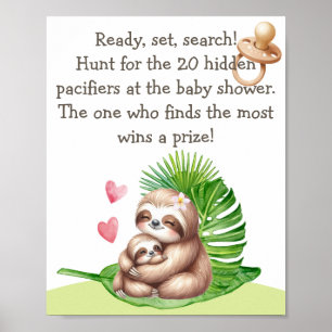 Mom & Baby Sloth Pacifier Hunt Baby Shower Poster