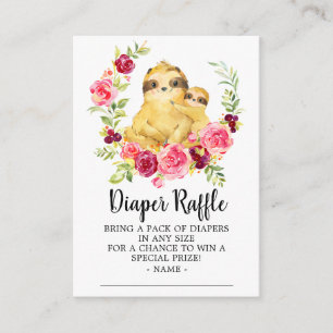 Mom & Baby Sloth Shower Diaper Raffle Ticket Enclosure Card