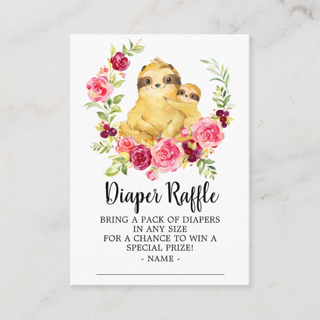 Mom & Baby Sloth Shower Diaper Raffle Ticket Enclosure Card (Front)