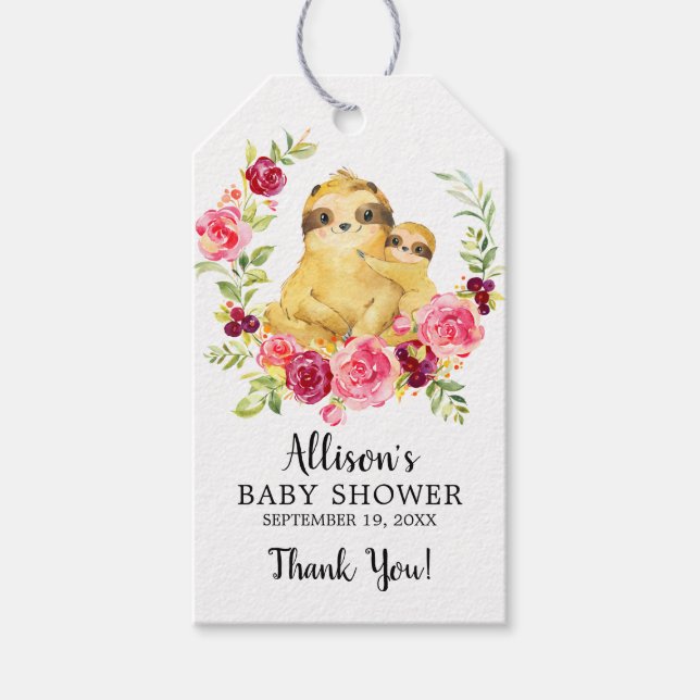 Mom & Baby Sloth Shower Favour Gift Tag (Front)
