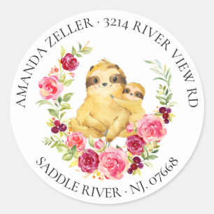 Mom & Baby Sloth Shower Return Address Label