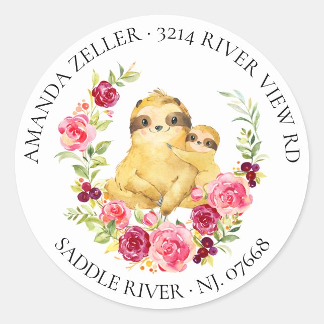 Mom & Baby Sloth Shower Return Address Label (Front)