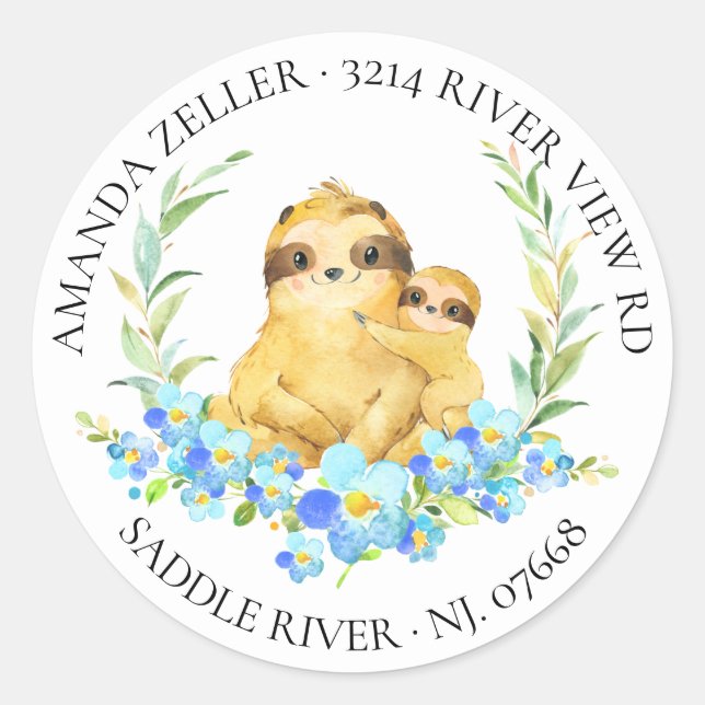 Mom & Baby Sloth Shower Return Address Label (Front)