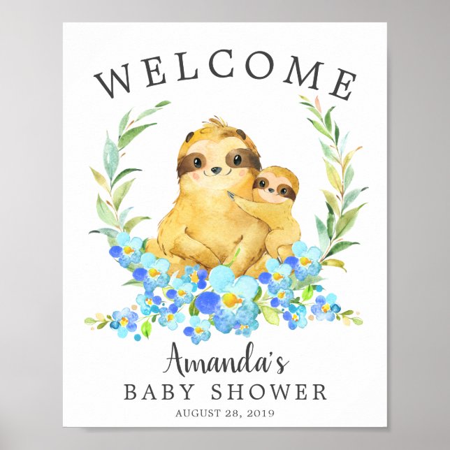 Mom & Baby Sloth Welcome Baby Shower Poster (Front)
