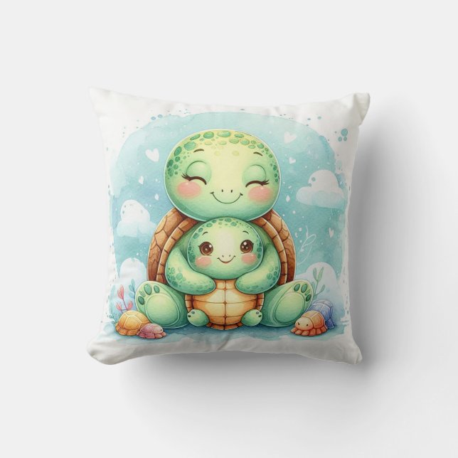 Mom & Baby Turtle Throw Pillow (Front)