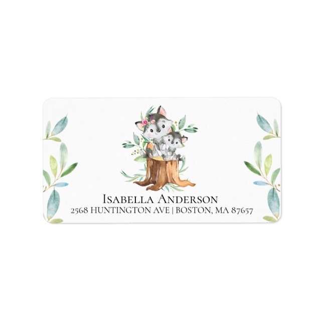 Mom & Baby Wolf Baby Shower Address Label (Front)