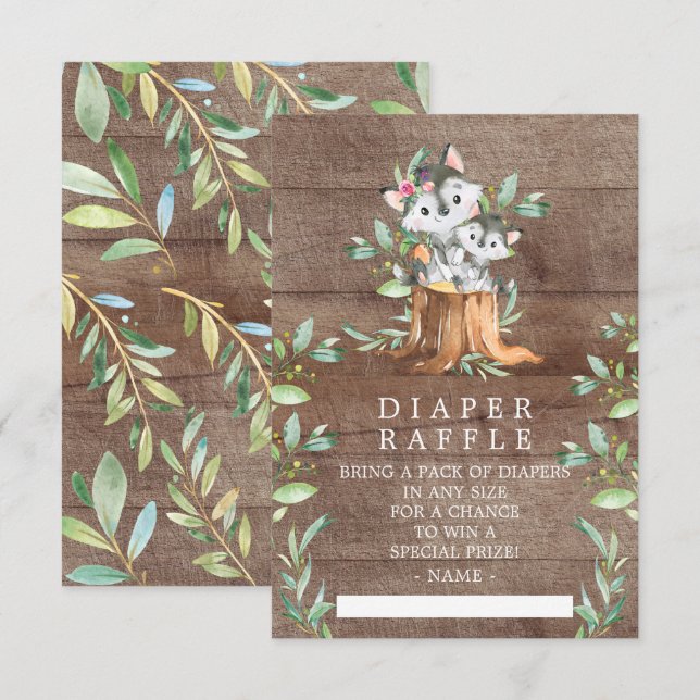 Mom & Baby Wolf Baby Shower Diaper Raffle Ticket Enclosure Card (Front/Back)