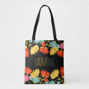 Mom Bag Colourful Flowers Frame On Black